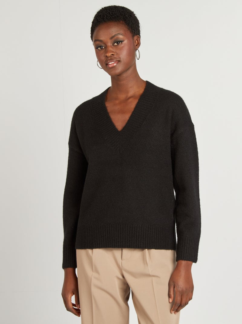 Pullover in maglia con scollo a V NERO - Kiabi