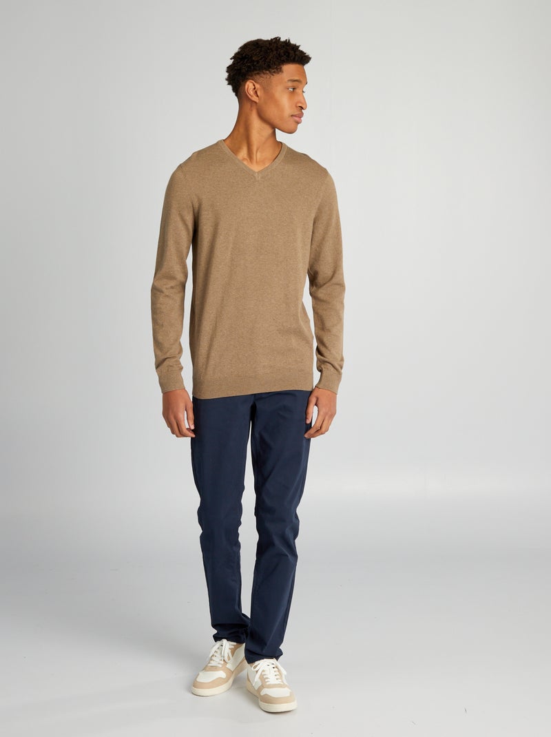 Pullover in maglia con scollo a V per persone più alte di 190 cm BEIGE - Kiabi