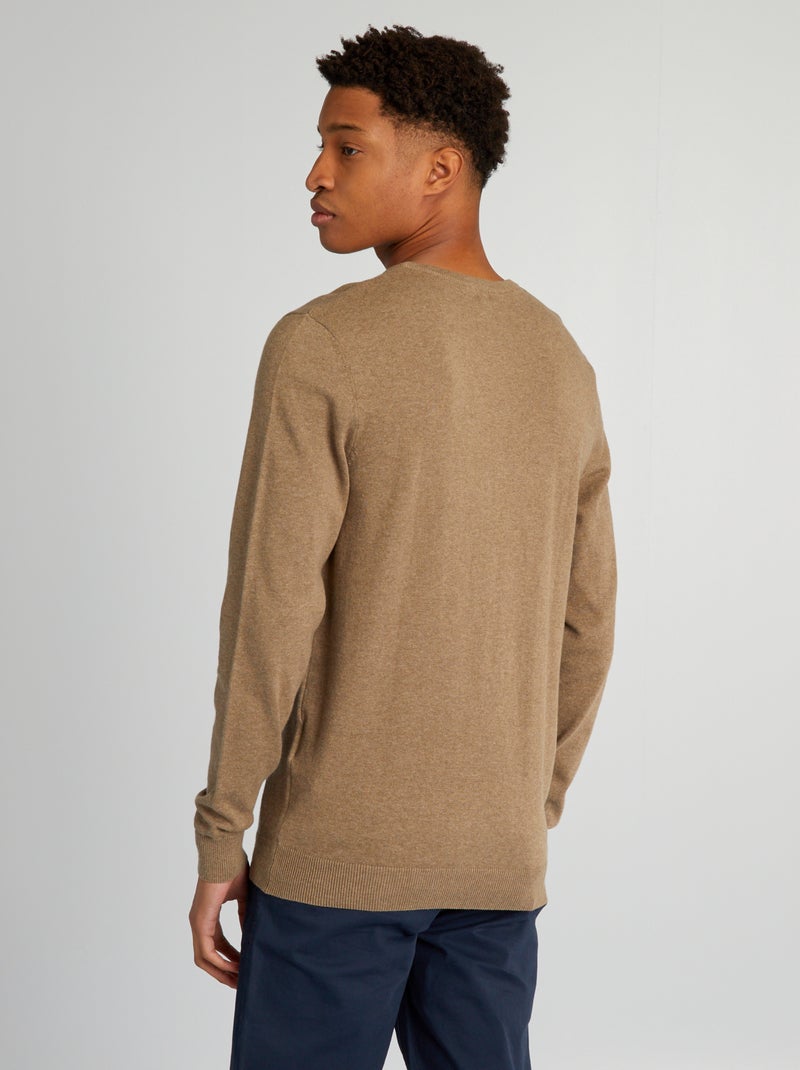Pullover in maglia con scollo a V per persone più alte di 190 cm BEIGE - Kiabi