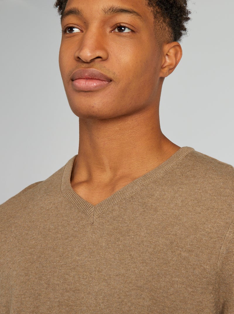 Pullover in maglia con scollo a V per persone più alte di 190 cm BEIGE - Kiabi