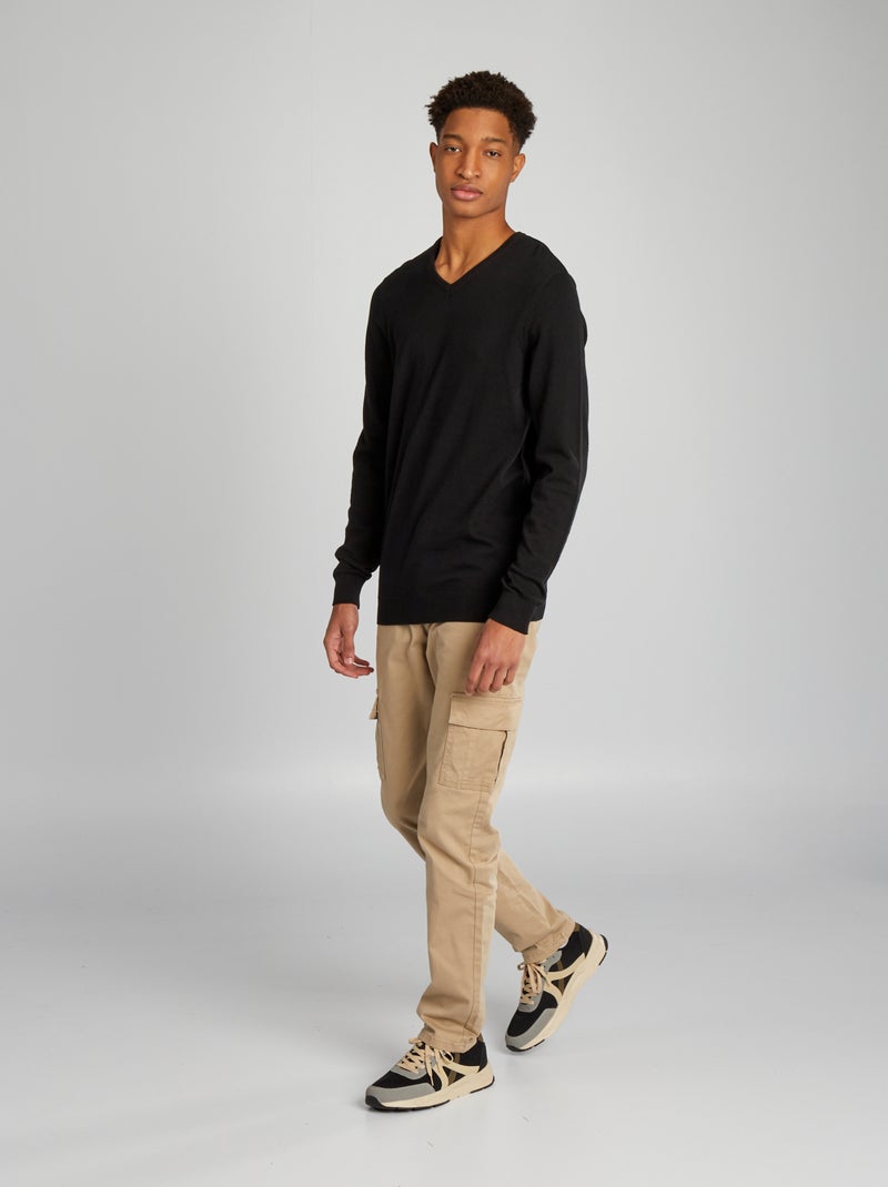 Pullover in maglia con scollo a V per persone più alte di 190 cm nero - Kiabi