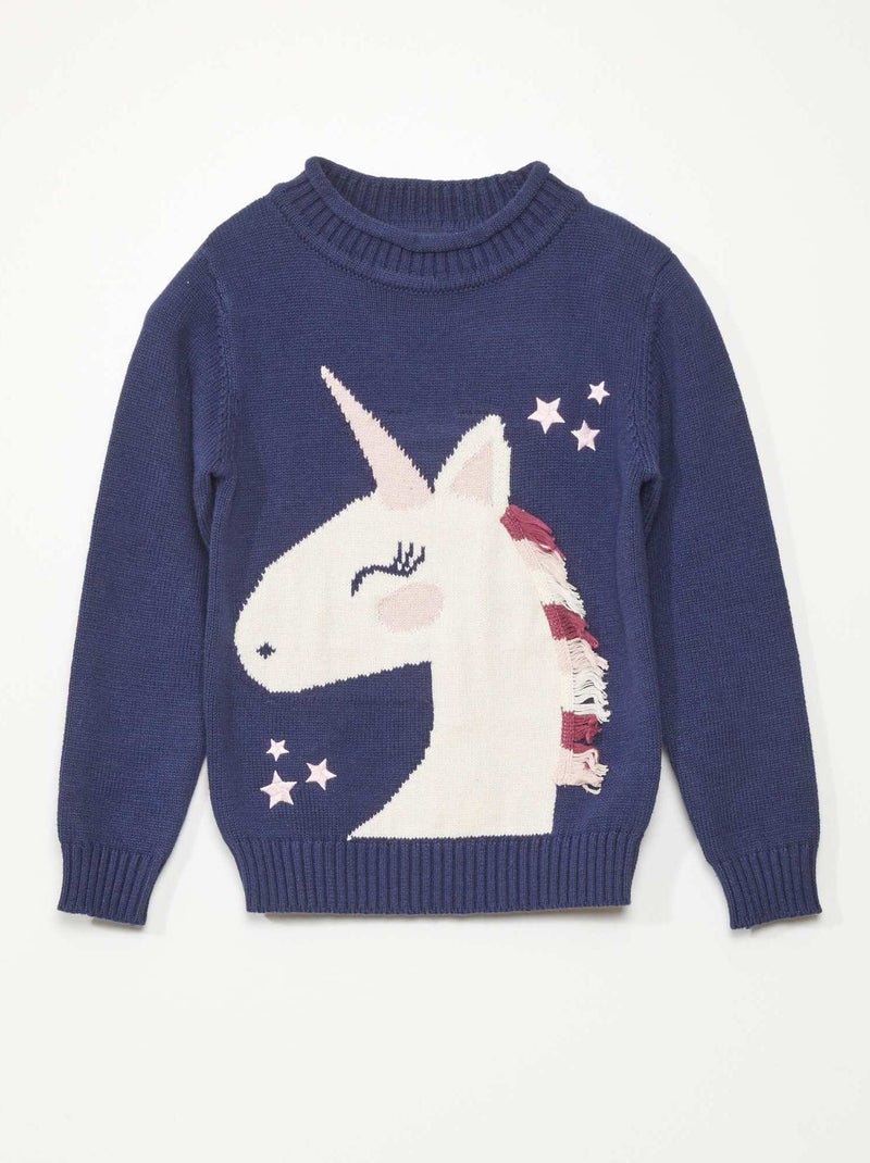 Pullover in maglia con unicorno BLU - Kiabi