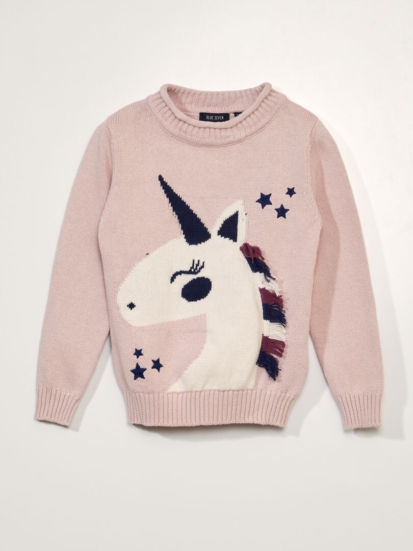 Pullover in maglia con unicorno ROSA - Kiabi