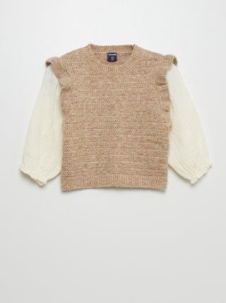 Pullover in maglia e garza di cotone