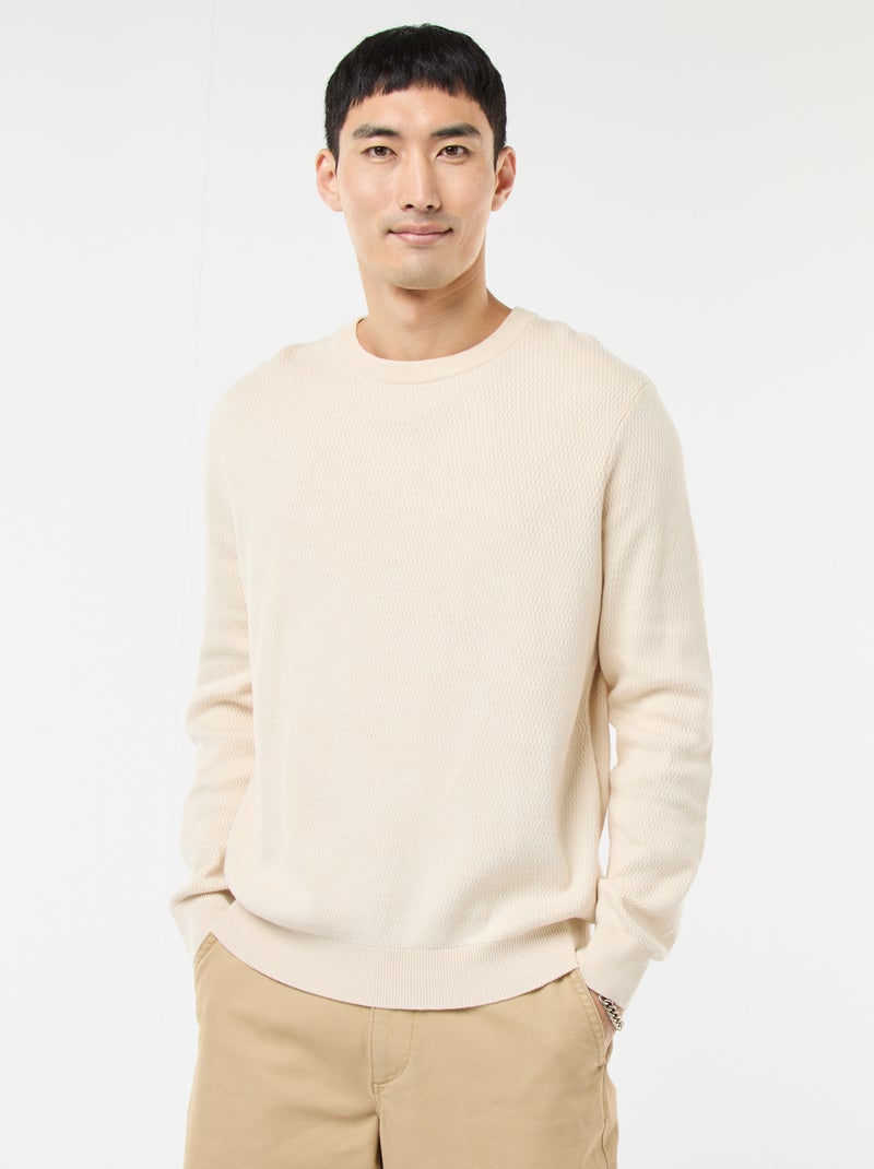 Pullover in maglia fantasia con scollo rotondo Bianco - Kiabi