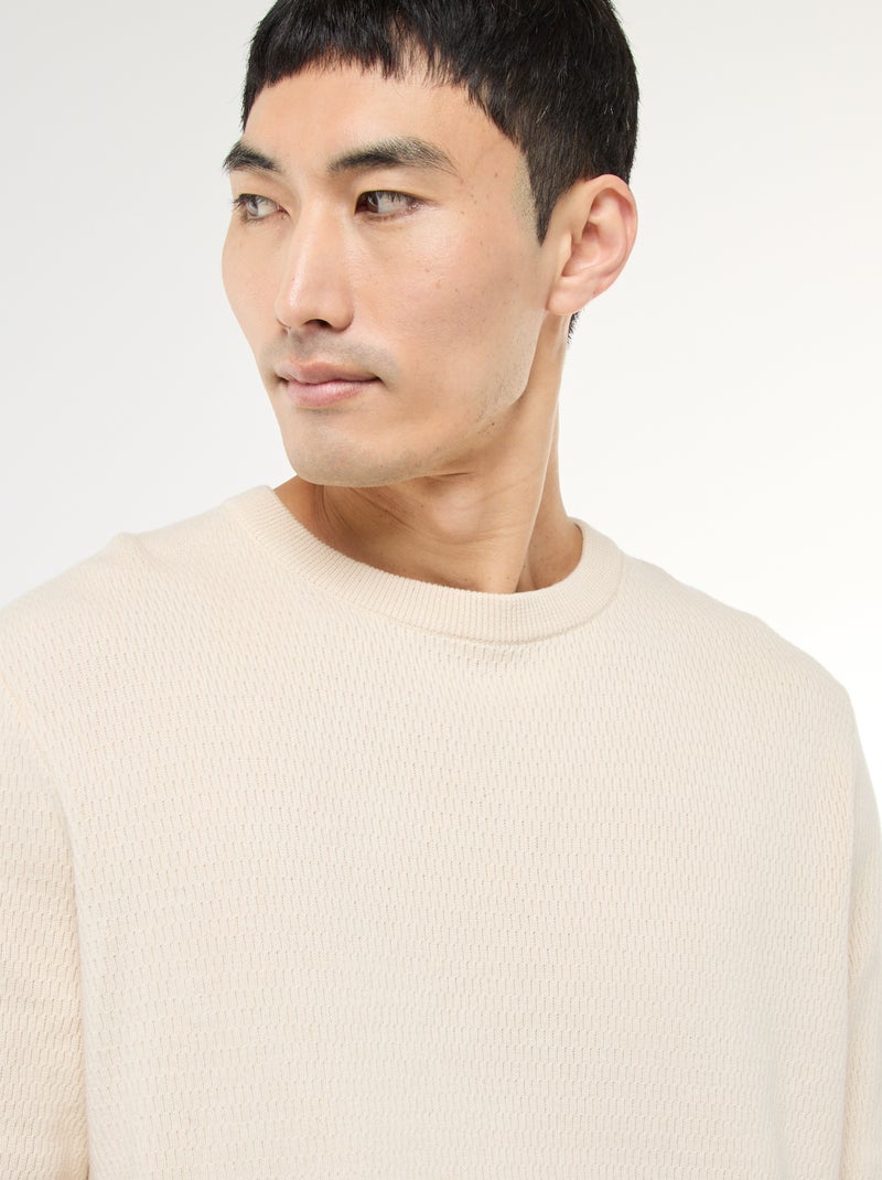Pullover in maglia fantasia con scollo rotondo Bianco - Kiabi