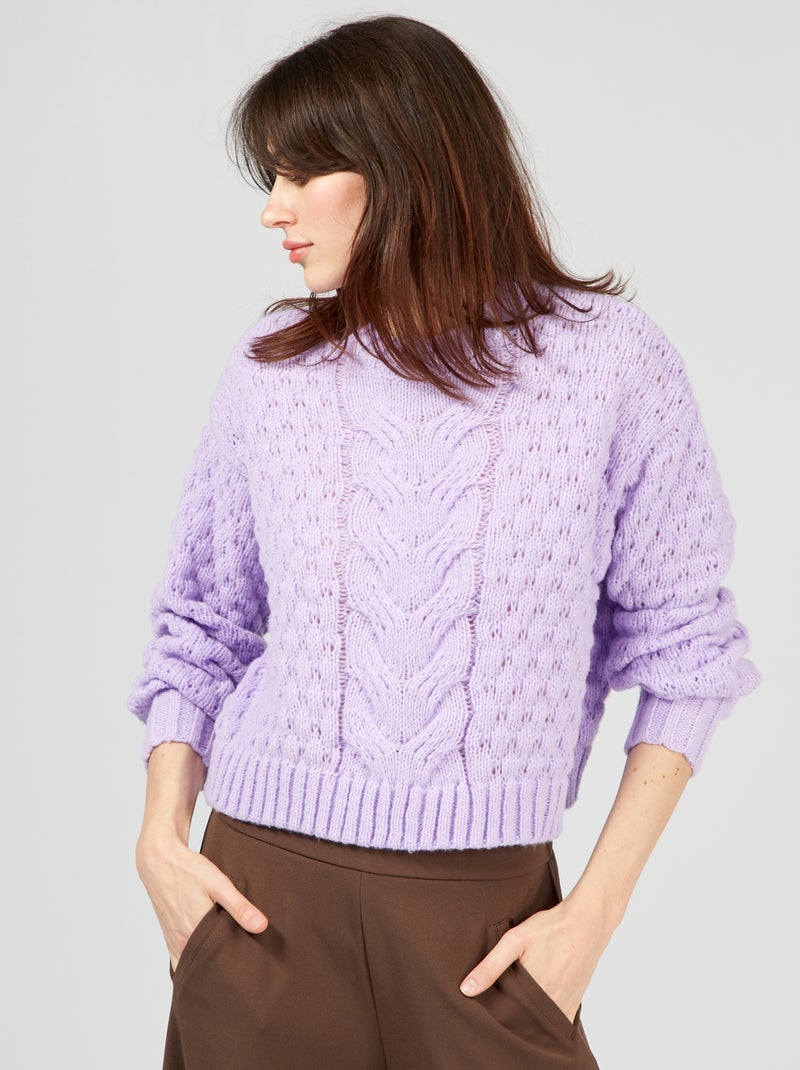 Pullover in maglia intrecciata Lilla - Kiabi
