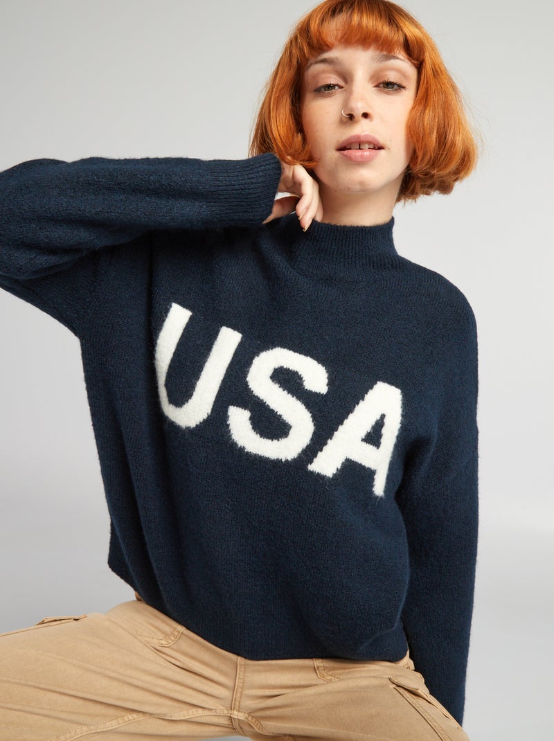 Pullover in maglia jacquard blu - Kiabi