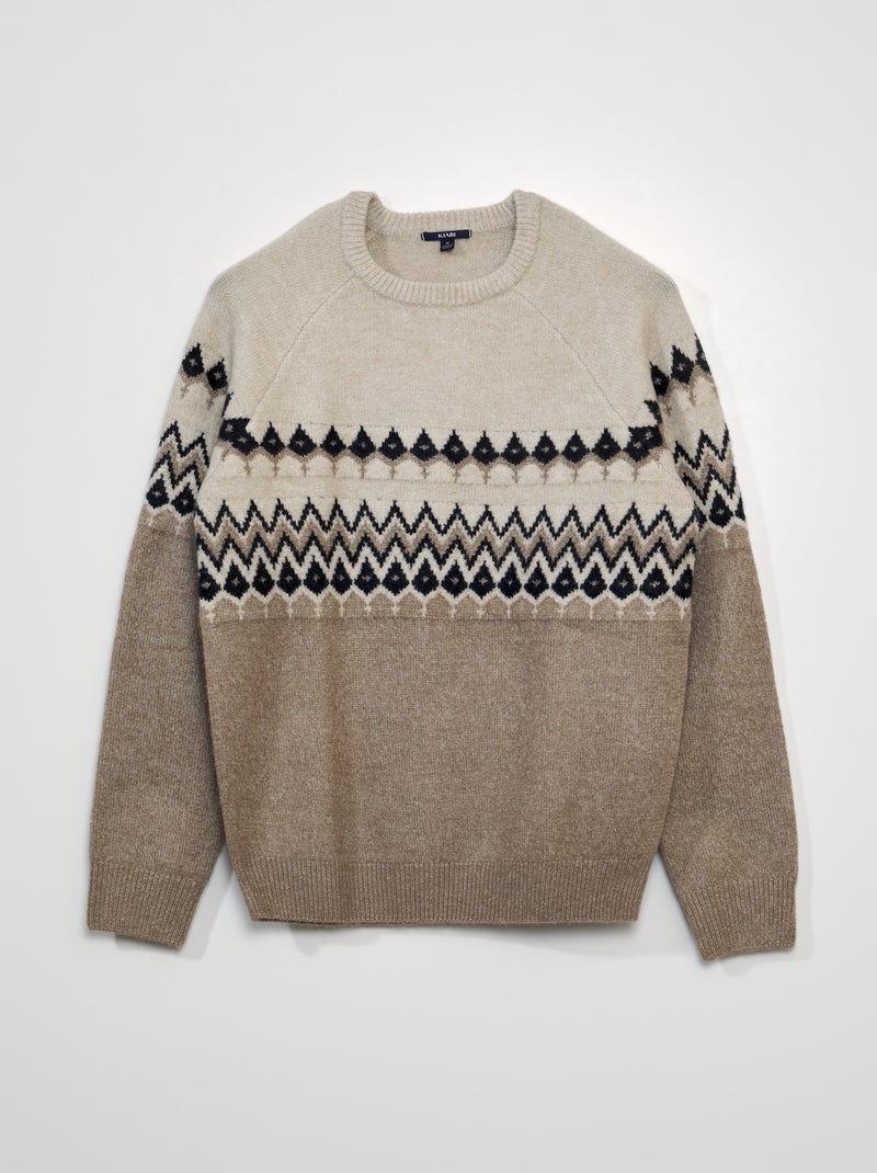 Pullover in maglia jacquard con scollo tondo BEIGE - Kiabi