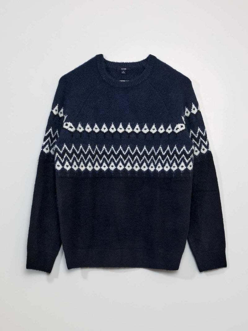 Pullover in maglia jacquard con scollo tondo BLU - Kiabi