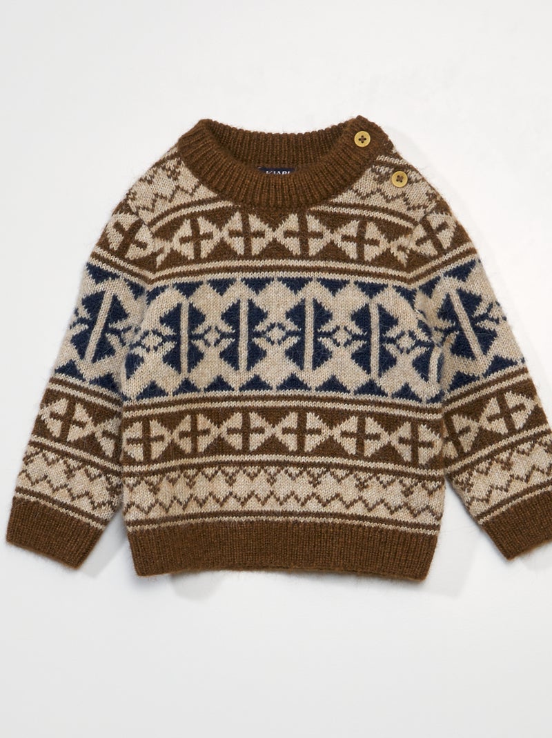 Pullover in maglia jacquard lavorata a maglia MARRONE - Kiabi