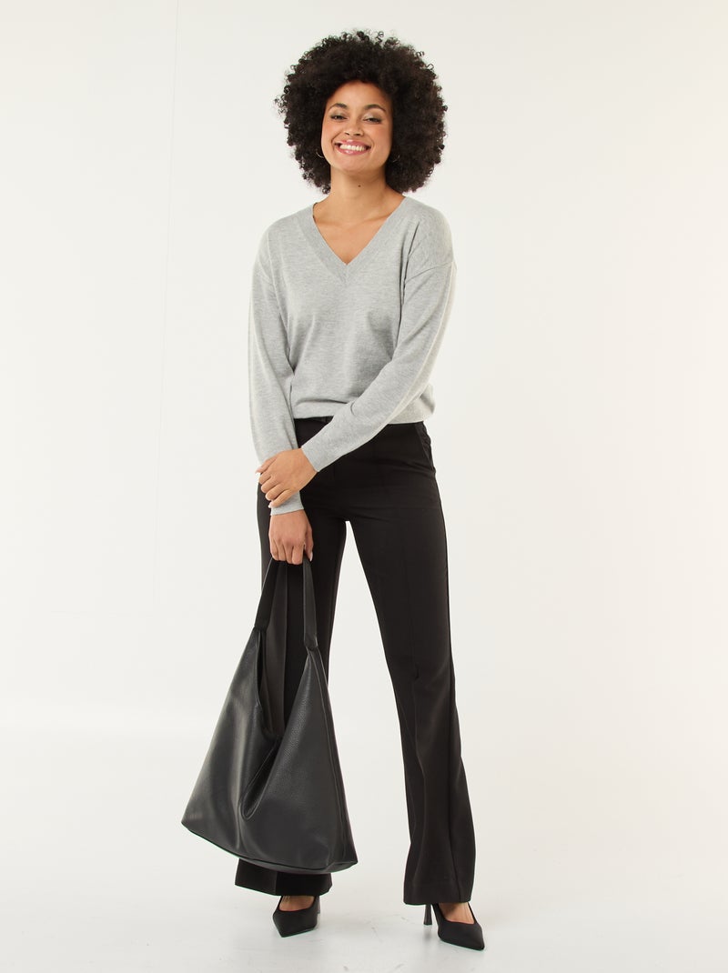 Pullover in maglia leggera scollo a V Grigio - Kiabi