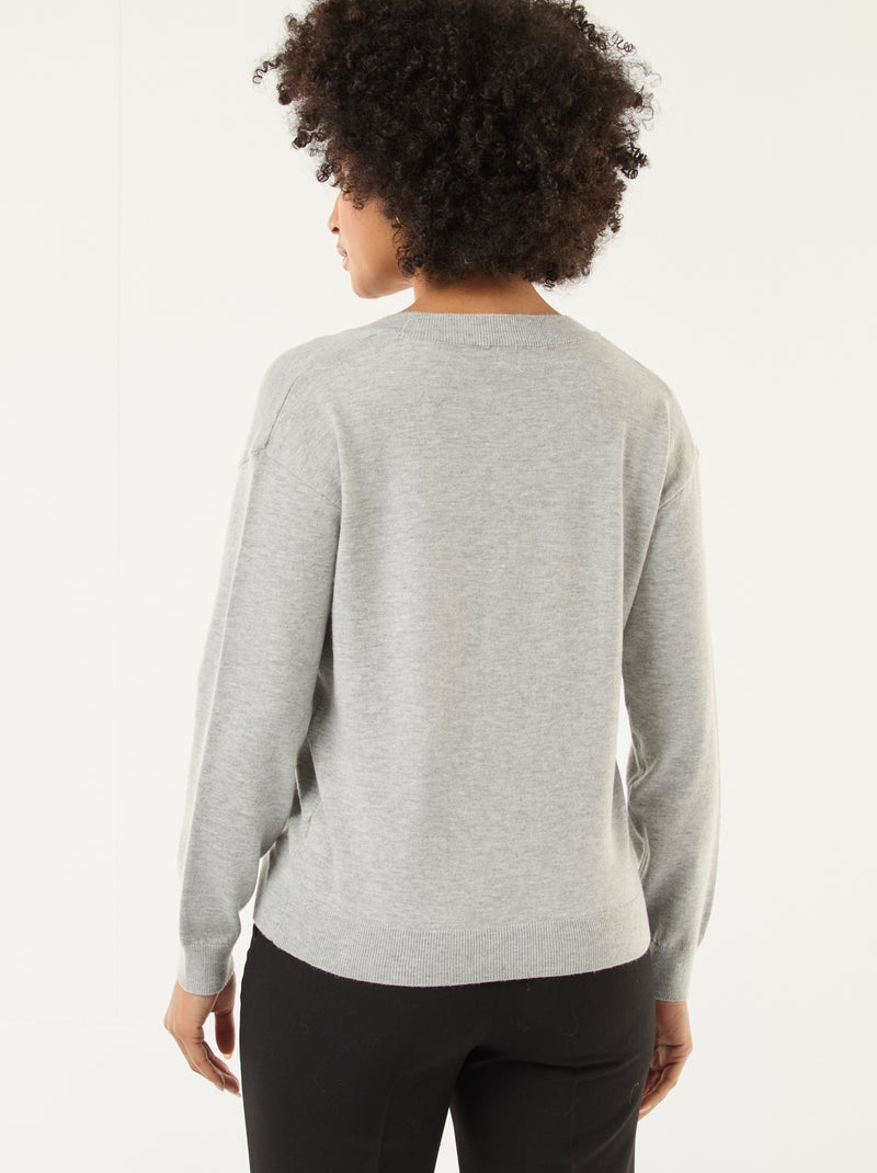 Pullover in maglia leggera scollo a V Grigio - Kiabi