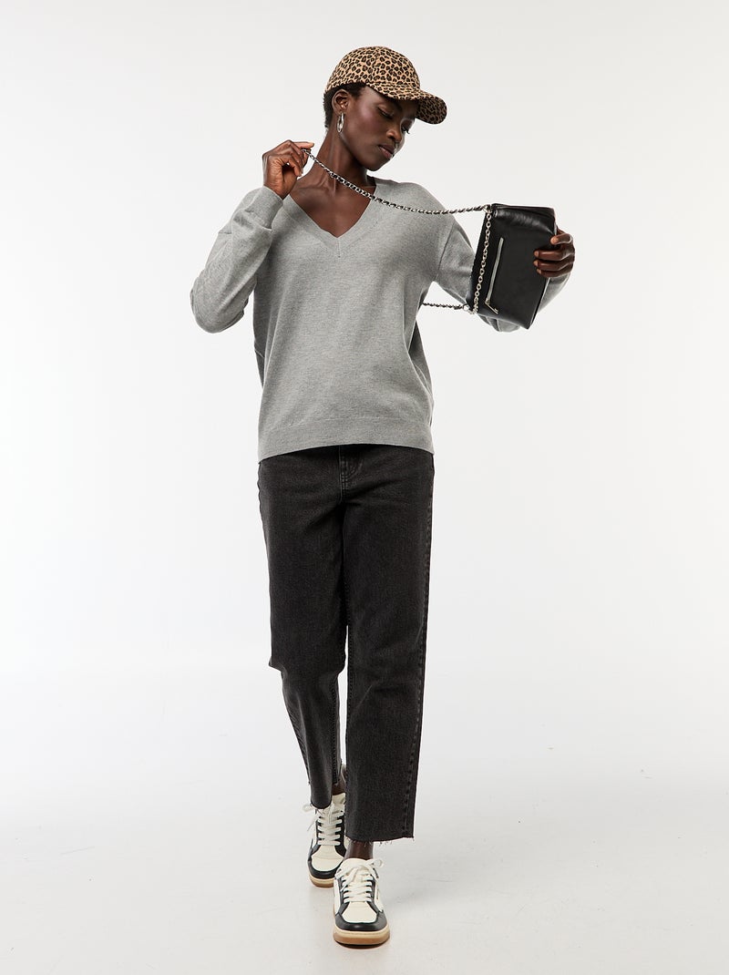 Pullover in maglia leggera scollo a V Grigio - Kiabi