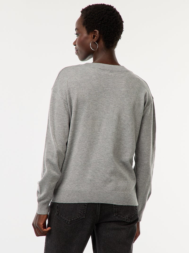 Pullover in maglia leggera scollo a V Grigio - Kiabi