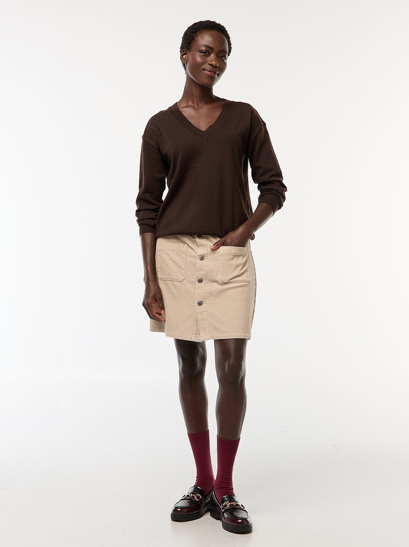 Pullover in maglia leggera scollo a V Marrone - Kiabi