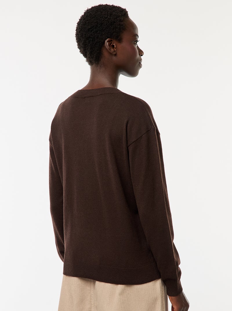 Pullover in maglia leggera scollo a V Marrone - Kiabi