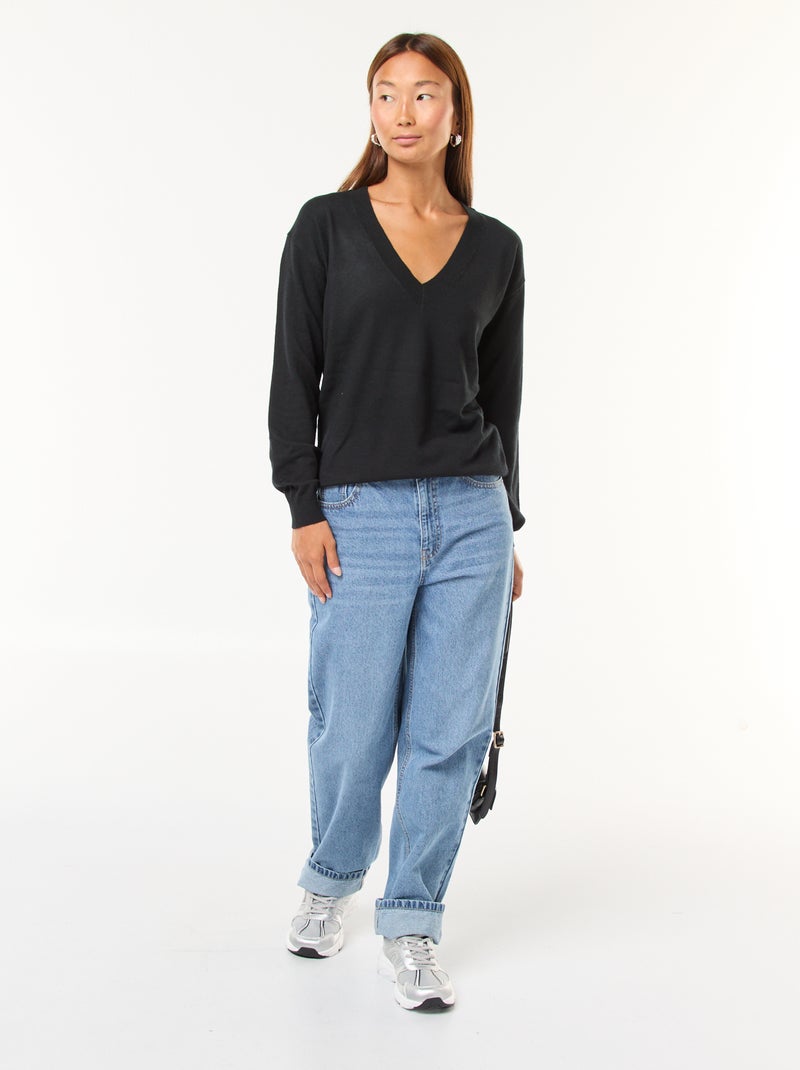 Pullover in maglia leggera scollo a V Nero - Kiabi