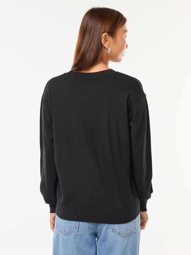 Pullover in maglia leggera scollo a V Nero - Kiabi