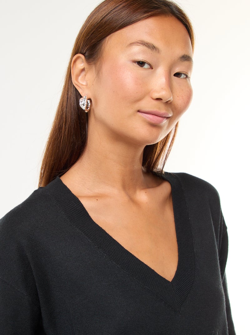 Pullover in maglia leggera scollo a V Nero - Kiabi