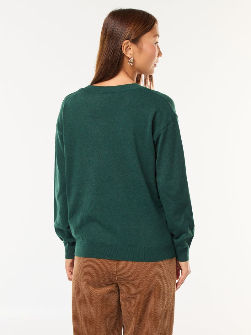 Pullover in maglia leggera scollo a V Verde - Kiabi