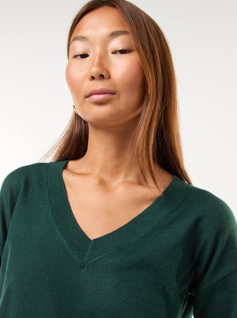 Pullover in maglia leggera scollo a V Verde - Kiabi