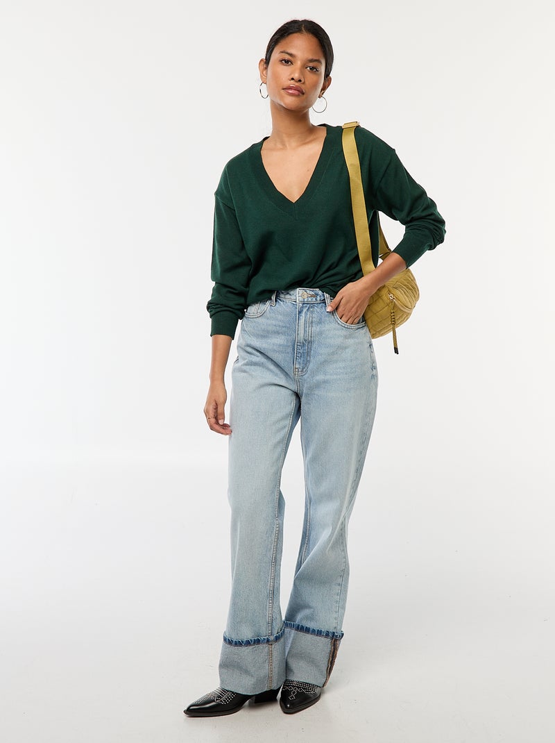 Pullover in maglia leggera scollo a V Verde - Kiabi