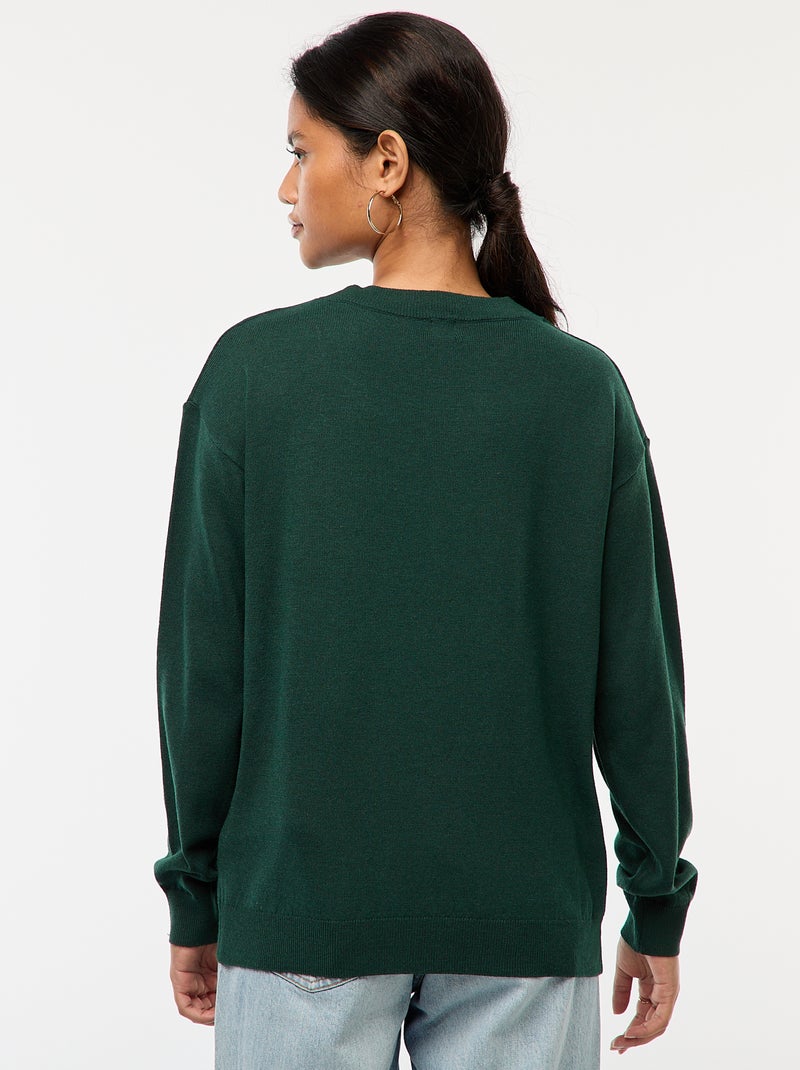 Pullover in maglia leggera scollo a V Verde - Kiabi