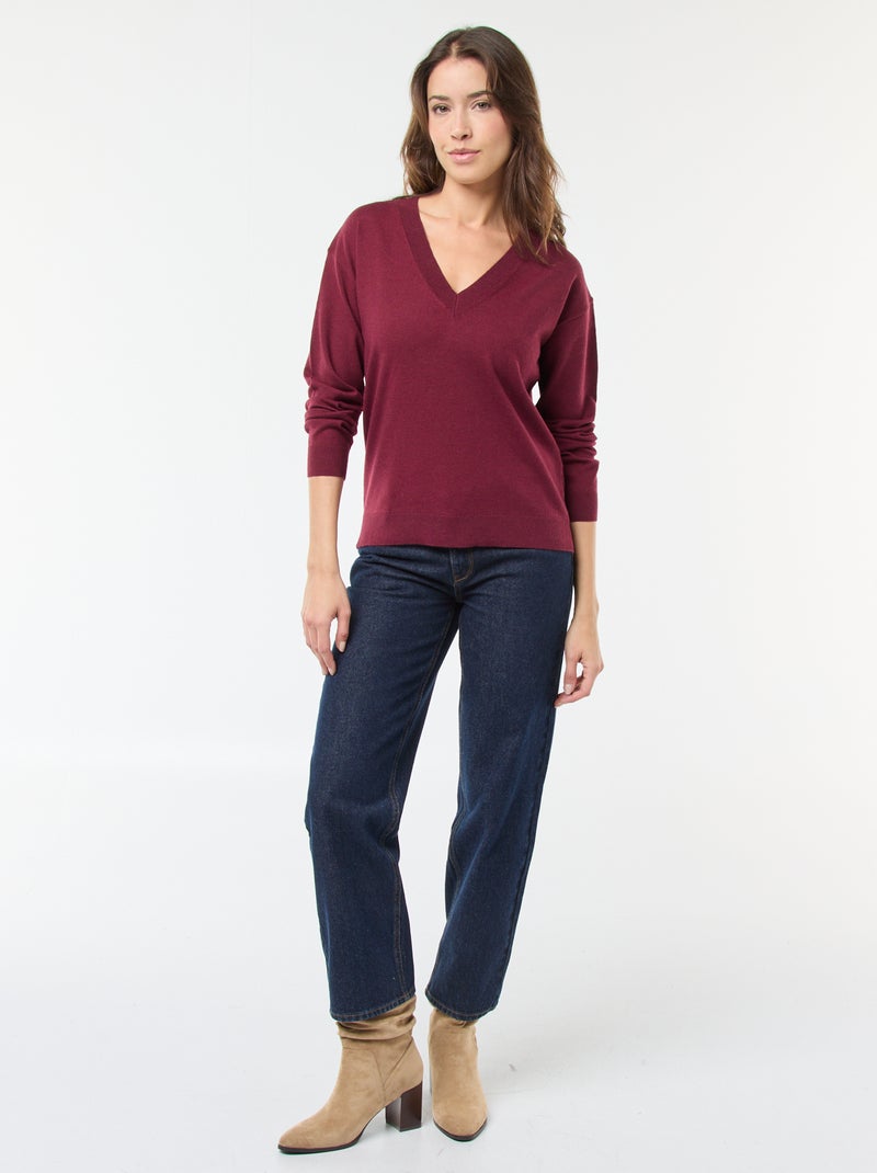 Pullover in maglia leggera scollo a V Viola - Kiabi