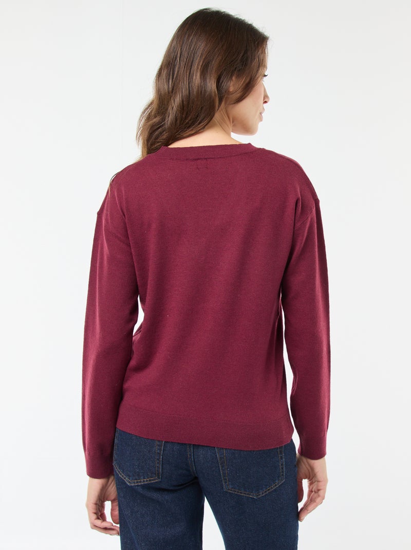 Pullover in maglia leggera scollo a V Viola - Kiabi