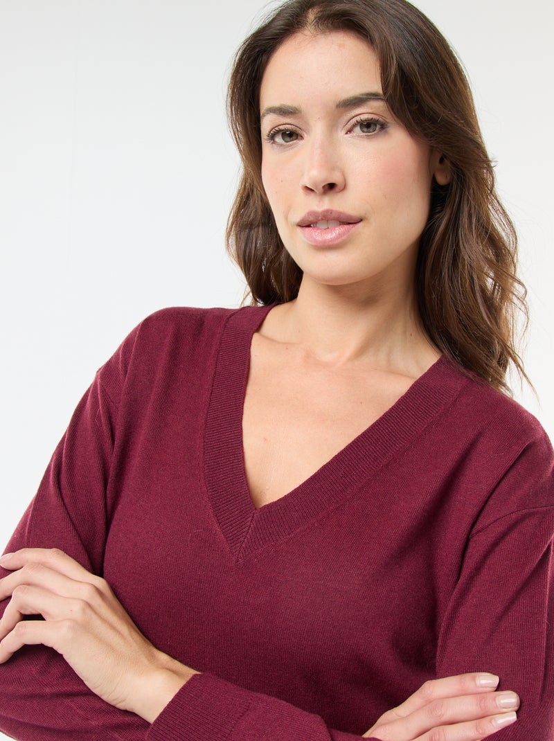 Pullover in maglia leggera scollo a V Viola - Kiabi