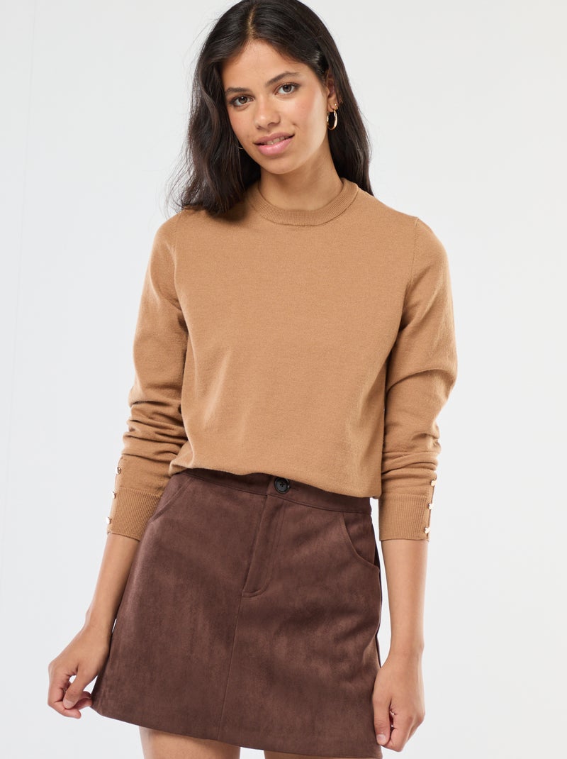 Pullover in maglia (leggero scollo tondo Beige - Kiabi