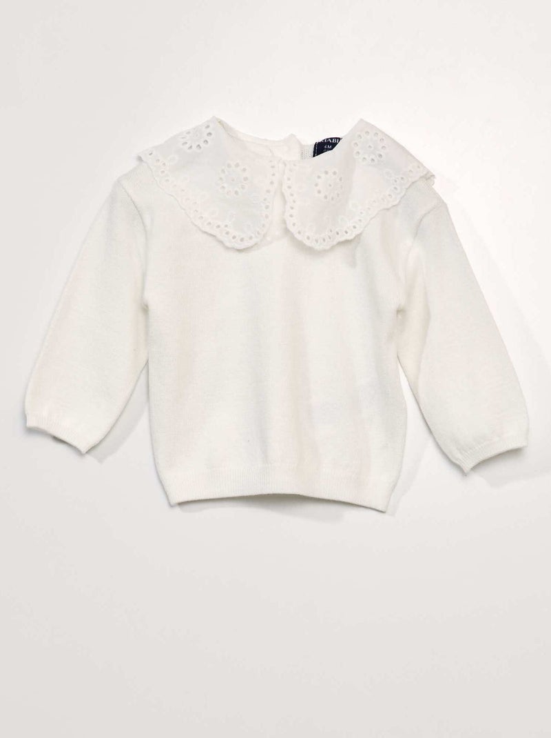 Pullover in maglia morbida e colletto claudine BIANCO - Kiabi