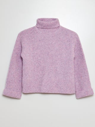 Pullover in maglia mouliné con collo dolcevita