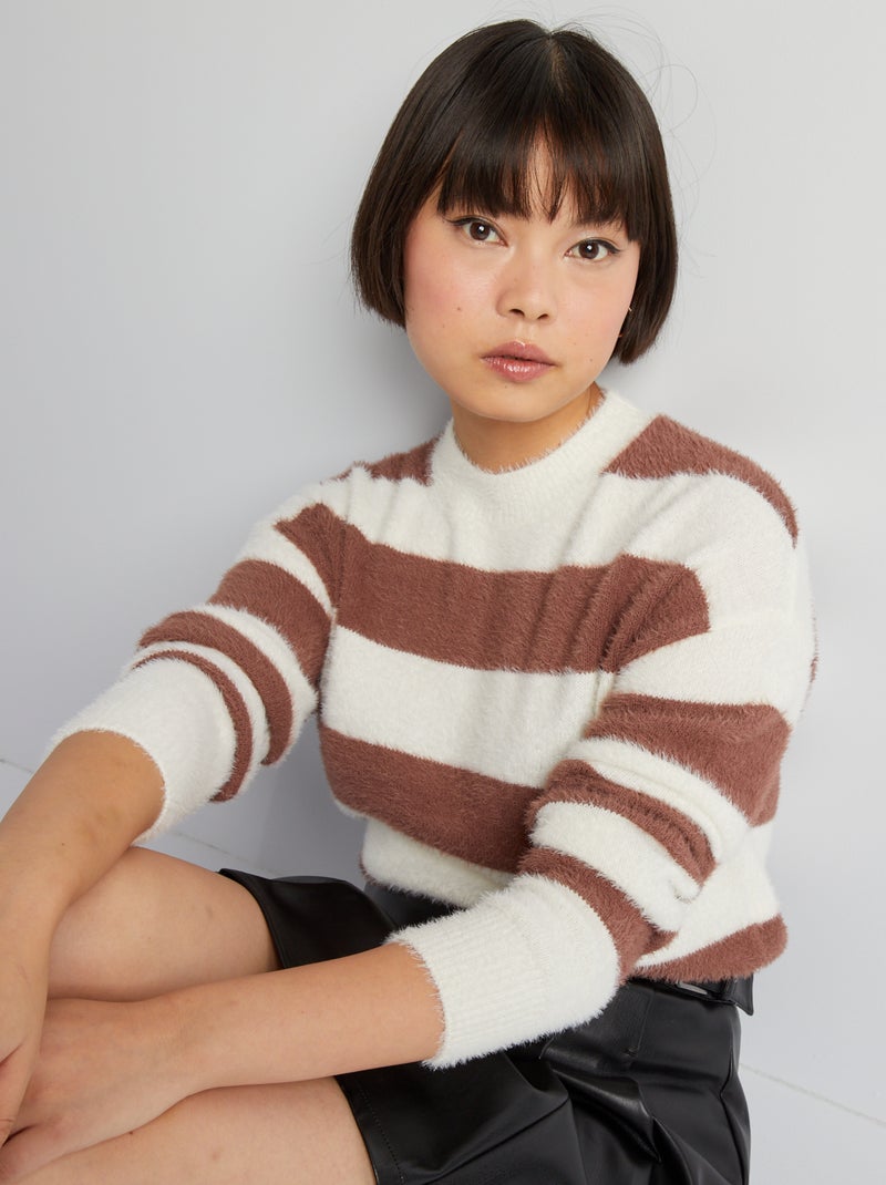Pullover in maglia pelosa MARRONE - Kiabi