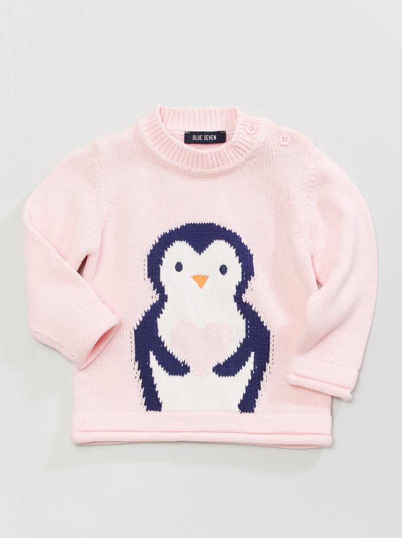 Pullover in maglia 'pinguino' rosa - Kiabi
