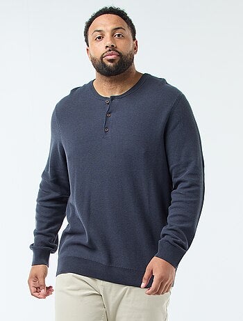 Pullover in maglia piqué con collo rotondo abbottonato