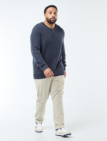 Pullover in maglia piqué con collo rotondo abbottonato