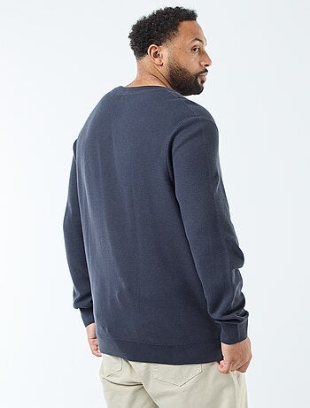 Pullover in maglia piqué con collo rotondo abbottonato