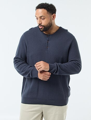 Pullover in maglia piqué con collo rotondo abbottonato