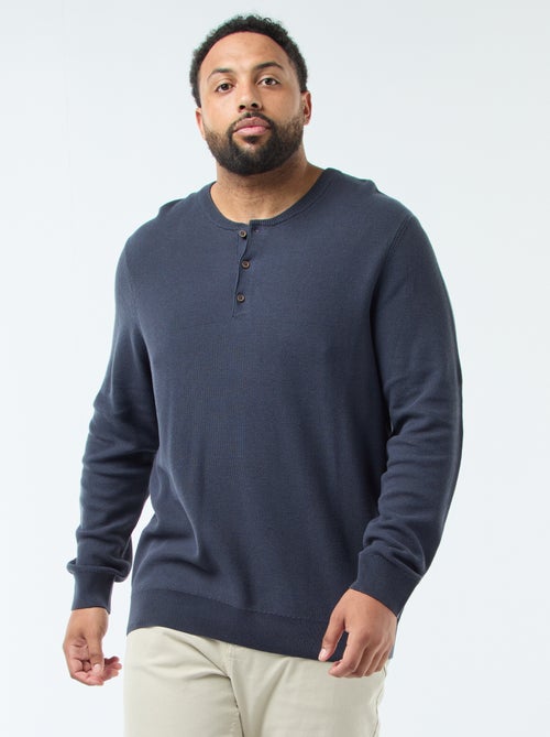 Pullover in maglia piqué con collo rotondo abbottonato - Kiabi