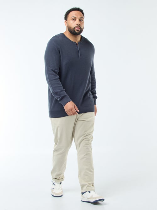 Pullover in maglia piqué con collo rotondo abbottonato - Kiabi