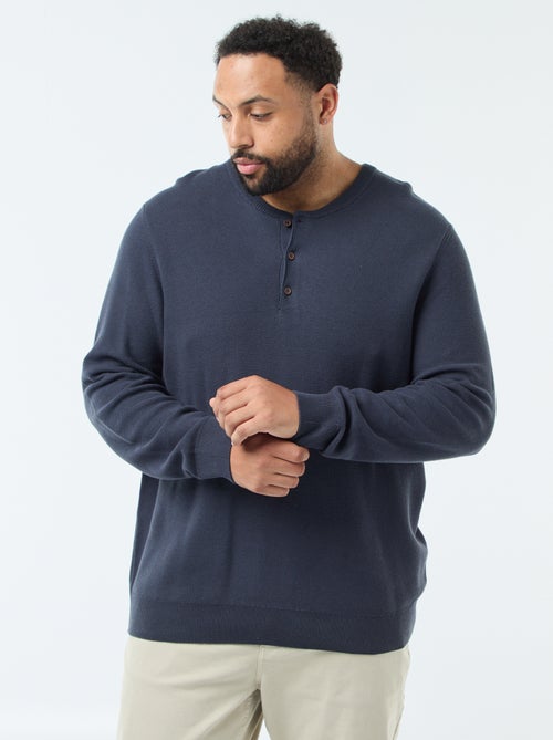 Pullover in maglia piqué con collo rotondo abbottonato - Kiabi