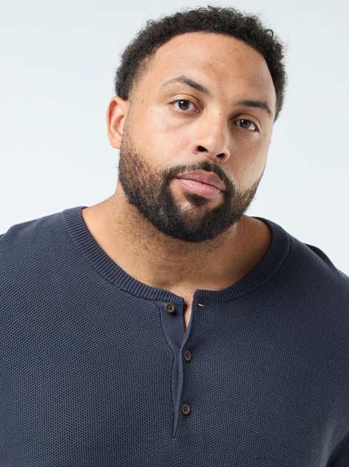 Pullover in maglia piqué con collo rotondo abbottonato - Kiabi