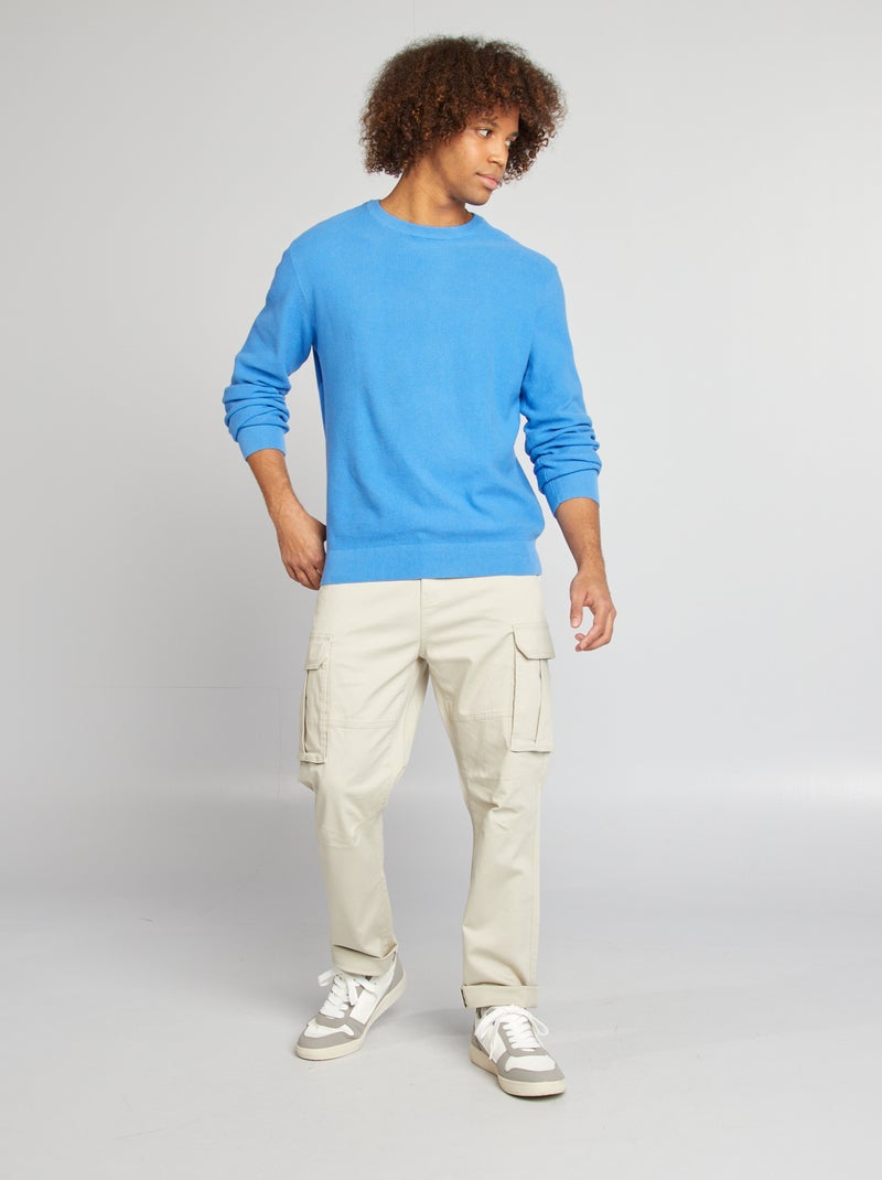 Pullover in maglia piqué scollo tondo BLU - Kiabi