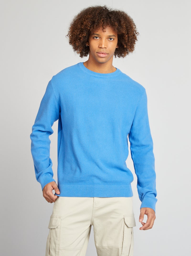 Pullover in maglia piqué scollo tondo BLU - Kiabi