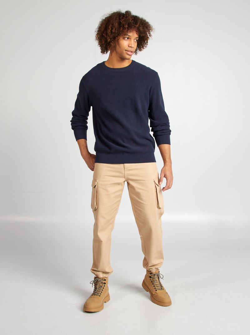 Pullover in maglia piqué scollo tondo blu - Kiabi