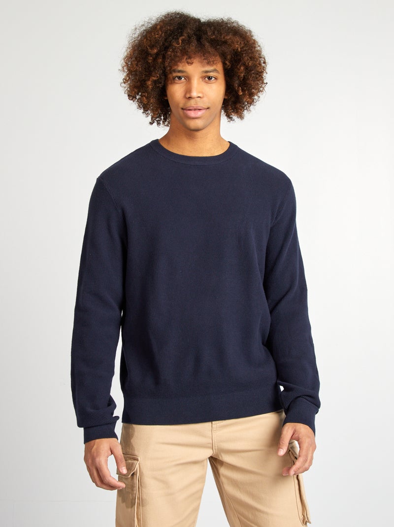 Pullover in maglia piqué scollo tondo blu - Kiabi