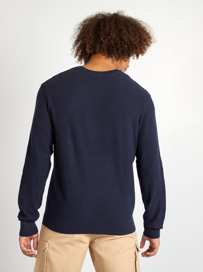 Pullover in maglia piqué scollo tondo blu - Kiabi