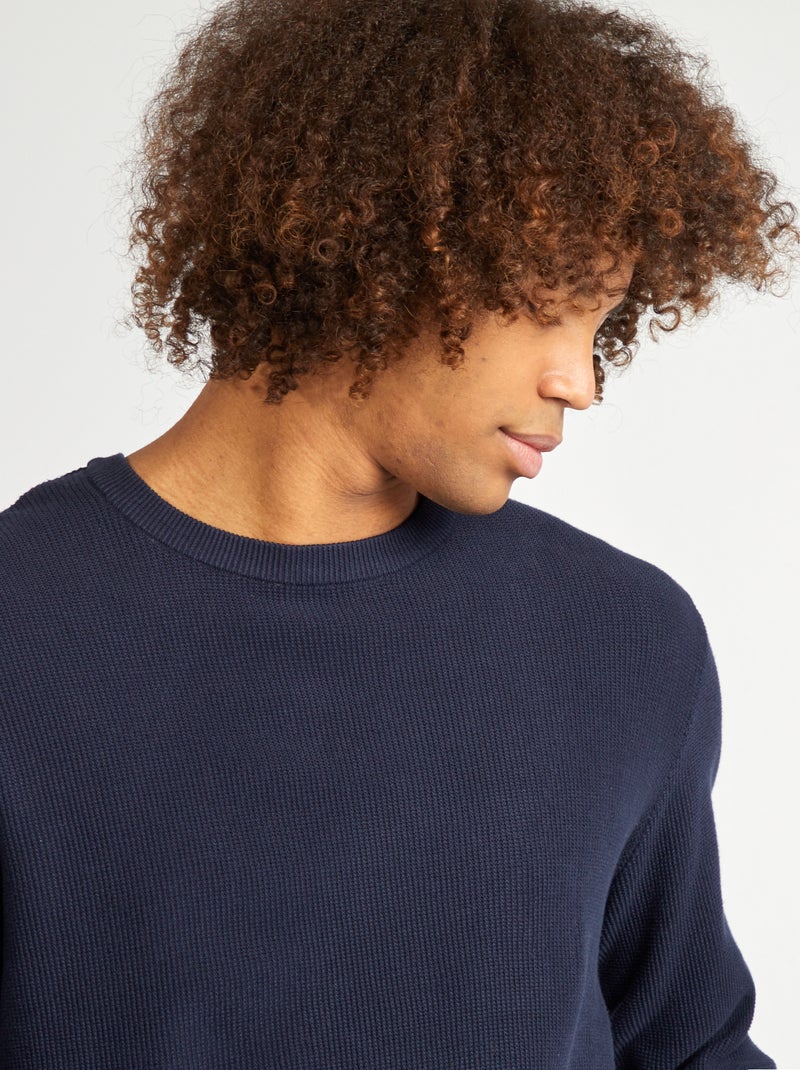 Pullover in maglia piqué scollo tondo blu - Kiabi